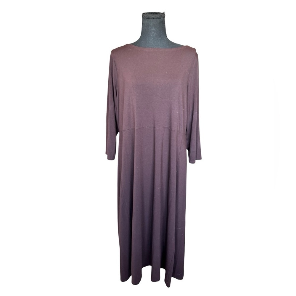 Eileen Fisher Brown Midi Dress M Soft Stretch Viscose Minimalist Lagenlook C76